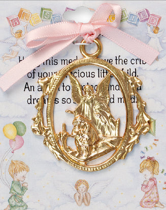 Guardian Angel Crib Medal - Pink