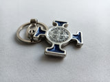 Keychain of St. Benedict's cross colours available: blue, brown and white