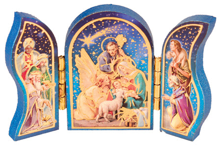 Wood Nativity Triptych Folding Plaque With Magnet