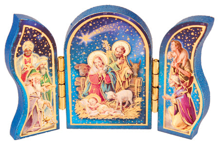 Wood Nativity Triptych Folding Plaque With Magnet