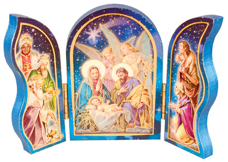 Wood Nativity Triptych Folding Plaque