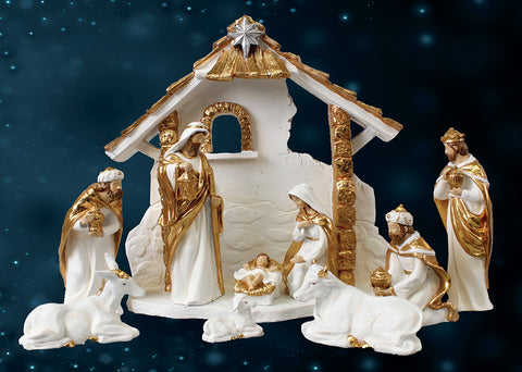 Nativity Set - 9 resin figures 8" with shed