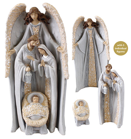 Nativity Set Holy Family and Angel Resin Figures 9 1/2"