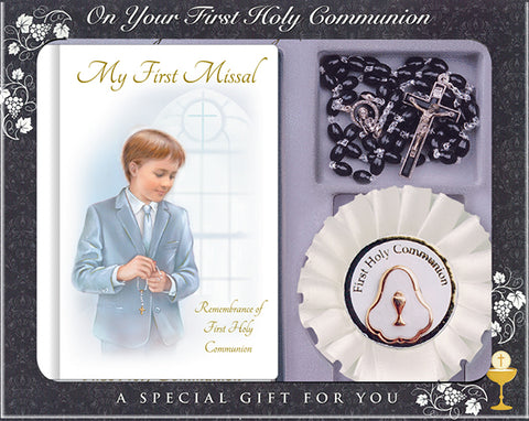 Communion Gift Set/Boy/Black Rosary