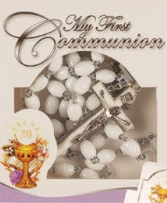 Communion Rosary/Plastic/White