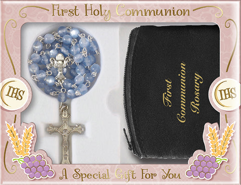 Blue Holy Communion Gift Set Rosary & Pouch