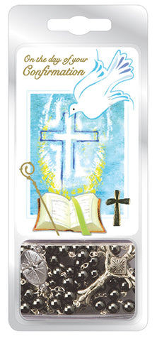 Confirmation Imit. Hematite Rosary with Card