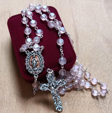 Glass Rosary/Real Crystal/Pink