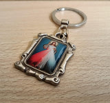 Keychain of the merciful Jesus and Saint Christopher