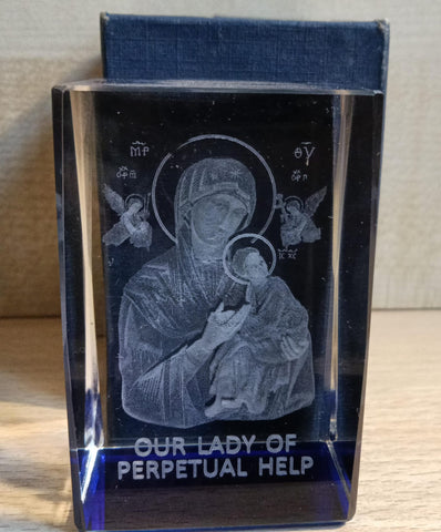 Laser-engraved crystal/Symbolic of Our Lady of Perpetual Help