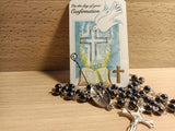 Confirmation Imit. Hematite Rosary with Card
