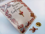Confirmation Gift-  Red dove on gold cross pin