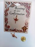 Confirmation Gift-  Red dove on gold cross pin