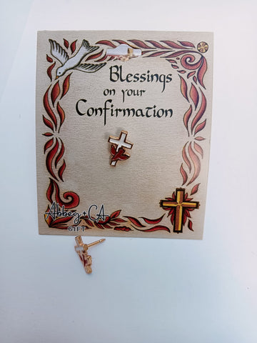 Confirmation Gift-  Red dove on white cross pin