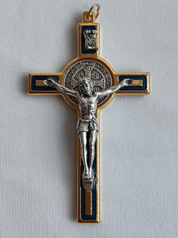 St. Benedict Crucifix Gold metal (with blue enamel)