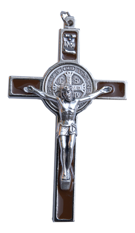 St. Benedict Crucifix Silver coloured metal  with brown enamel