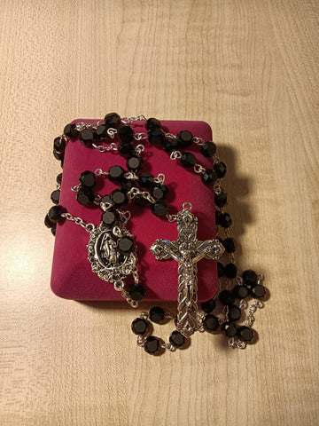 Glass Rosary/Real Crystal/Black