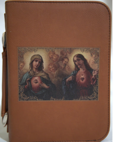 Large Bible/Book Holder Sacred Hearts of Jesus and Mary Design(Brown)