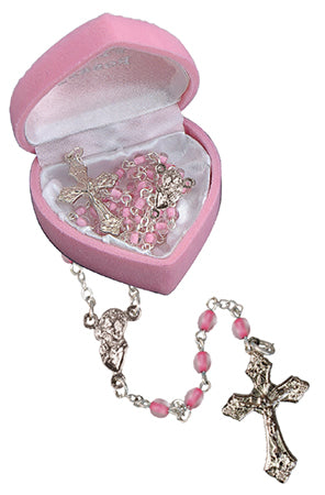 Baby Rosary in Pink Heart Shaped Box