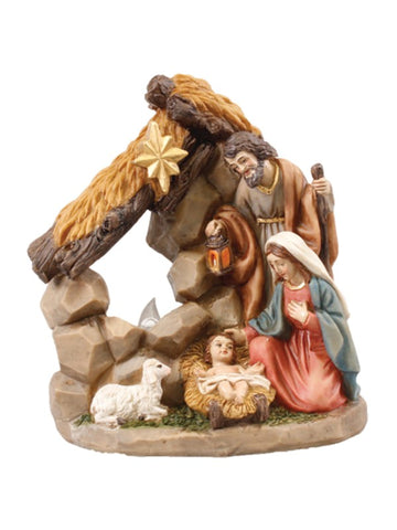 Holy Family Nativity With Light- Resin 5"