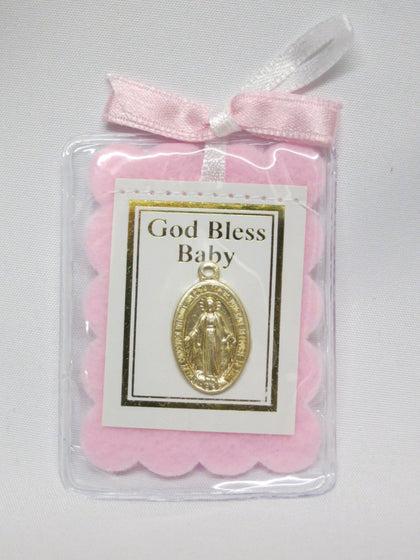 God Bless Baby Scapular Style Crib Badge - Pink, Blue, White