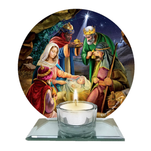 Nativity Glass Tealight Holder